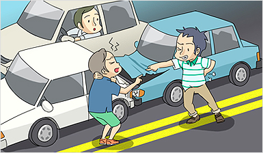 자동차 사고가 나서 서로 싸우고 있는 이미지