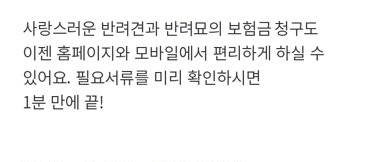 반려동물 보험, 언제 어떻게 청구하나요? 반려동물 보험은 실손의료보험과 동일한 컨셉트의 보험입니다.
질병이나 상해로 인해 반려동물이 동물병원에서 치료를 받았을 때, 피보험자가 부담한 치료비를 보험사에 청구하면 약관에 따라 보상하는 절차를 거치게 됩니다. 이제는 온라인으로도 보험금 청구가 가능해져 더욱 편리하게 보상 신청을 하실 수 있습니다