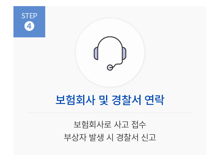 STEP 4. 보험회사 및 경찰서 연락. 보험회사로 사고 접수 부상자 발생 시 경찰서 신고