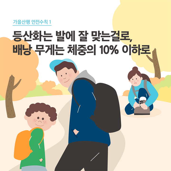 가을 산행 안전수칙 1 등산화는 발에 잘 맞는걸로, 배낭 무게는 체중의 10% 이하로