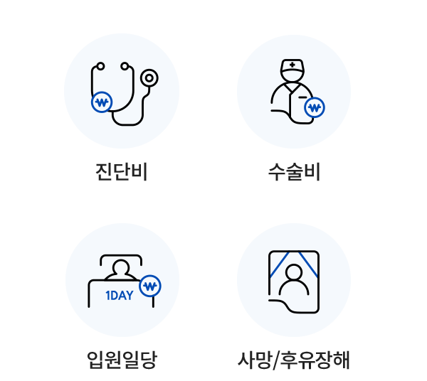 진단비, 수술비, 입원일당, 사망/후유장해 이미지