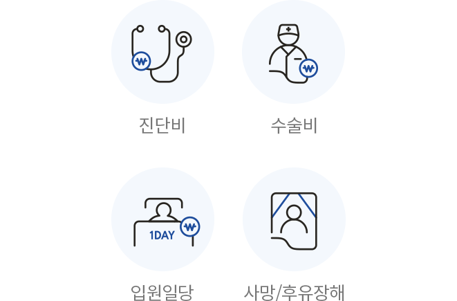 진단비, 수술비, 입원일당, 사망/후유장해